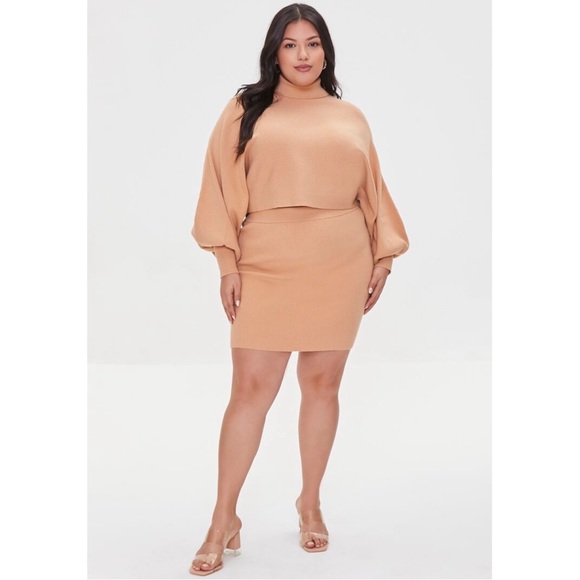 Taupe Color Plus Size Sweater-Knit Top & Skirt Set - Picture 5 of 5